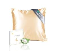 townssilk Taie d'oreiller en Soie, 65x65cm, 100% Soie de mûrier Naturelle 19 Momme, Deux Faces en Soie, certifiée Oeko-Tex, Douce pour la Peau et Les Cheveux, 1 unité,Or Champagne