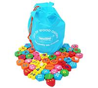 TOWO Blocs Alphabet et Chiffres en Bois, Perles à Enfiler | Puzzle de laçage 46 pièces avec lettres et perles; favorise tri des couleurs, motricité fine et apprentissage dès 3 ans.