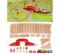 TOWO Circuit Train en Bois, Voie ferrée avec Plan de Ville