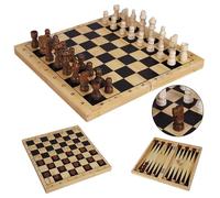 TOWO Jeu d’échecs Dames et Backgammon en Bois, 3-en-1 | Échiquier pliable avec jeux d’échecs, dames et backgammon; jeu de stratégie classique pour famille et voyage.