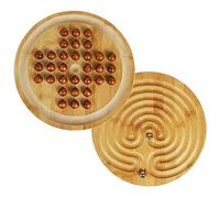 TOWO Jeu de solitaire et labyrinthe en bois 2 en 1 - Jeu de société classique à un joueur - 25 cm - Jeu d'équilibre et de stratégie - Puzzle 2 en 1 - Pour 6 ans à adultes