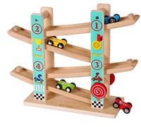 TOWO Rampe de Course en Bois, glissière Zigzag avec 4 Voitures