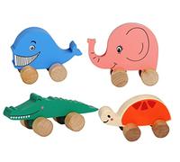TOWO Voitures en Bois TOWO pour Tout-Petits - Animaux sur Roues - Jouet de motricité sensorielle - Camions à Pousser pour bébé de 12 Mois, 1 an