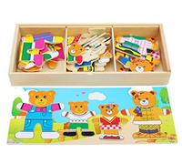 Towo Wooden Bear Family Dress Up Puzzle Box - Sorting And Matching Jigsaw Puzzle - Wooden Sorting Toys For 3 Year Old - Wooden Puzzles For 3 Years Old Girls