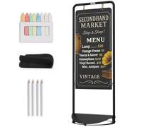 TOWON Tableau noir double face avec base épaisse profilée, 50,8 x 119,4 cm, tableau noir coupe-vent, panneau latéral en métal pour café, mariage en plein air, énormes planches à sandwich autoportantes