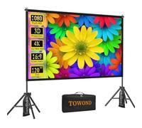 TOWOND Écran de projection 120 pouces et support, 16:9 HD portable réglable intérieur extérieur écran de projection avant et arrière, sac de transport inclus pour la maison, le jardin et le camping