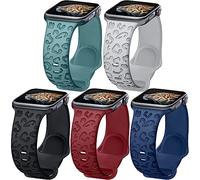 Towsnails 5 Pack Bracelets Compatibles avec Bracelet Apple Watch 38 mm,40 mm,41 mm,42 mm,44 mm,45 mm,49 mm,bracelet de rechange en silicone souple imprimé léopard Series 9/8/7/6/5/4/3/2/1/SE/Series2