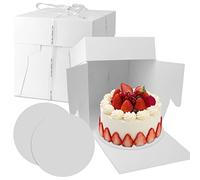 Towviy 2PCS Boite Gateau Carton, Boite Patisserie Carton Boite Transport Gateau Boite en Carton pour Gateau Boite a Gateau Transportable avec Ruban Blanc, 30 x 30 x 30 cm, Blanc