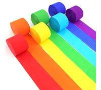Towviy 7PCS Papier Crépon 25m x 4.5cm, Banderole Arc en Ciel 7 Couleurs pour Décoration de Mariage, Fête, Anniversaire, Noël (175m au Total)