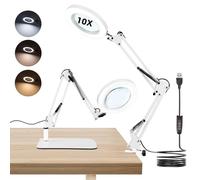 Towwoo Lampe Loupe 10X avec 72 LED en 3 Couleurs et 10 Luminosités, 2 en 1 Lampe Loupe Intensité avec Socle et Support, Bureau Loupe Eclairante sur Pied pour Lire Travaux manuels, Loisirs de Couture
