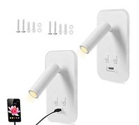 Towwoo Liseuse de Chevet, 2PCS Applique Murale LED avec Interrupteur et Port de Charge USB, 3W+9W 3000K Fixation Murale Spot Rotatif, Lumières Mural Lit Noir Lampe Murale Couloir Hotel