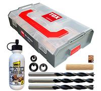 TOX L-BOXX Mini Wood efficace, individuel adaptable & empilable + kit de chevilles à bois Boltfix Wood +S & aides au chevillage : colle de marque + mèche à bois avec butée de profondeur, 094900701