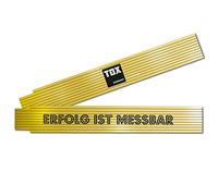 TOX Mètre pliant 2m en jaune - Mètre pliant avec impression Le succès se mesure - Mètre pliant en bois de hêtre avec fonction de mesure d'angle et chiffres décimaux colorés - 9969005-1 pièce