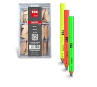 TOX Miniset Biscuit Wood 100 pcs + crayons charpentier Neo, chevilles plates P0, P10, P20, crayons fluo vert, jaune, orange (4 chacun), pour assemblages bois, réf. 094909138.