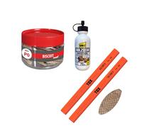 TOX Set biscuits bois P0 (60 pcs), biscuits en hêtre pour assemblages précis et durables, avec 2 crayons charpentier orange et colle bois, idéal pour meubles, bricolage et menuiserie, 015909005