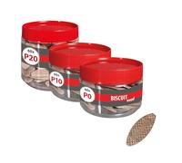 TOX Set biscuits bois P0/P10/P20 (180 pcs), assortiment en 3 tailles pour assemblages bois solides, en boîte ronde pratique, parfait pour meubles, réparations et menuiserie, 015909008