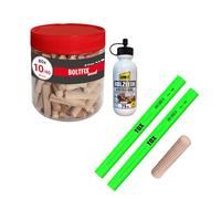 TOX Set chevilles bois Boltfix 10/40 en hêtre (80 pcs), 2 crayons charpentier vert, colle bois, kit meubles et assemblages solides, 015909003