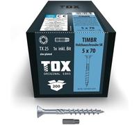 TOX Vis à bois TIMBR SK 5,0 x 70 mm, zinguée bleue à tête fraisée, TX25, vis pour vissage léger et montages à fleur dans la construction en bois, 200 pcs dans un carton, 1x embout inclus, 112040415070