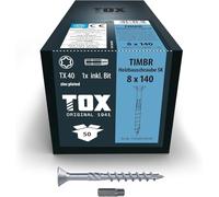 TOX Vis à bois TIMBR SK 8,0 x 140 mm, zinguée bleue à tête fraisée, TX40, vis pour vissage léger et montages à fleur dans la construction en bois, 50 pièces en carton, 1x embout inclus, 1120404180140
