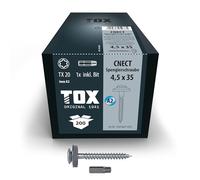 TOX Vis CNECT 4,5x35mm, vis de ferblantier résistantes aux intempéries avec rondelle d'étanchéité en acier inoxydable A2, fixation de baguettes de recouvrement, 200pcs,1x embout inclus, 152966414535