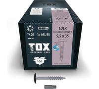 TOX Vis COLR 5,5 x 35 mm, vis pour plaques de façade en acier inoxydable A4 avec tête plate colorée, résistantes à la corrosion et aux UV, 100 pièces dans un carton, 1x embout inclus, 113087415535/S