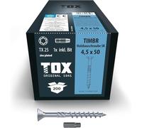 TOX Vis TIMBR SK 4,5 x 50 mm, zinguées bleues à tête fraisée, TX25, vis pour vissage léger et montages à fleur dans la construction en bois, 200 pièces dans un carton, 1x embout inclus, 112040414550