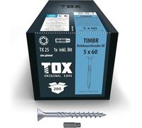 TOX Vis TIMBR SK 5,0 x 60 mm, zinguées bleues à tête fraisée, TX25, vis pour vissage léger et montages à fleur dans la construction en bois, 200 pcs dans un carton, 1x embout inclus, 112040415060