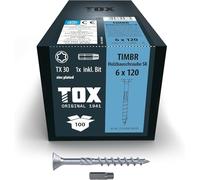 TOX Vis TIMBR SK 6,0 x 120 mm, zinguée bleue à tête fraisée, TX30, vis pour vissage léger et montages à fleur dans la construction en bois, 100 pièces dans un carton, 1x embout inclus, 1120404160120