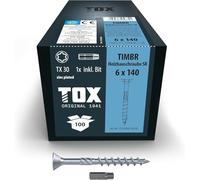 TOX Vis TIMBR SK 6,0 x 140 mm, zinguée bleue à tête fraisée, TX30, vis pour vissage léger et montages à fleur dans la construction en bois, 100 pcs dans un carton, y compris 1x embout, 1120404160140