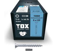 TOX Vis TIMBR SK 8,0 x 220 mm, zinguées bleues à tête fraisée, TX40, vis pour vissage léger et montages à fleur dans la construction en bois, 50 pièces dans un carton, 1x embout inclus, 1120404180220