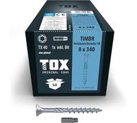 TOX Vis TIMBR SK 8,0 x 340 mm, zinguée bleue avec tête fraisée, TX40, vis pour vissage léger et montages à fleur dans la construction en bois, 50 pcs dans un carton, 1x embout inclus, 1120404180340