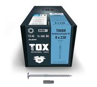 TOX Vis TIMBR TK 8,0 x 220 mm, zinguées bleues avec tête plate, TX40, vis pour un vissage facile et une capacité de charge élevée dans la construction en bois, 50 pcs, 1x embout inclus, 1120804180220