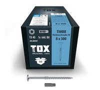 TOX Vis TIMBR TK 8,0 x 300 mm, zinguées bleues avec tête plate, TX40, vis pour un vissage facile et une capacité de charge élevée dans la construction en bois, 50 pcs, 1x embout inclus, 1120804180300