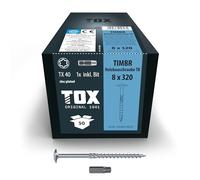 TOX Vis TIMBR TK 8,0 x 320 mm, zinguées bleues avec tête plate, TX40, vis pour un vissage facile et une capacité de charge élevée dans la construction en bois, 50 pcs, 1x embout inclus, 1120804180320