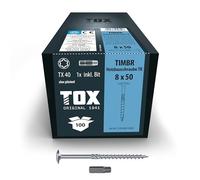 TOX Vis TIMBR TK 8,0 x 50 mm, zinguées bleues avec tête plate, TX40, vis pour un vissage facile et une capacité de charge élevée dans la construction en bois, 100pcs, y compris 1x embout, 112080418050