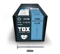 TOX Vis TIMBR TK 8,0 x 60 mm, zinguées bleues avec tête plate, TX40, vis pour un vissage facile et une capacité de charge élevée dans la construction en bois, 100pcs, y compris 1x embout, 112080418060