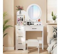 toxaaiwr Coiffeuse avec miroir, miroir et tiroirs, 3 LED à luminosité réglable, table de maquillage avec 4 tiroirs, meuble de maquillage moderne pour fille/femme