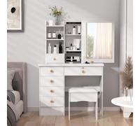 toxaaiwr Coiffeuse moderne avec miroir et 6 tiroirs et compartiments ouverts pour chambre de fille/femme