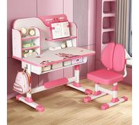 toxaaiwr Ensemble bureau et chaises réglables en hauteur pour enfants - Table d'écriture pour l'école - Bureau élargi - Armoire - Tiroirs - Table d'écriture pour les devoirs - Bureau d'ordinateur pour
