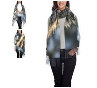 TOXOCMDKLE Foulard à franges pour femme - Motif fleurs bleues et oranges - Écharpe d'hiver chaude pour robe de soirée, demoiselle d'honneur, mariage, loup, taille unique