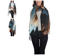 TOXOCMDKLE Foulard à franges pour femme - Motif tête de mort et roses - Écharpe chaude d'hiver tendance pour robe de soirée, demoiselle d'honneur, mariage, Feuilles d'automne et loup, taille unique