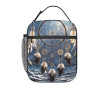 TOXOCMDKLE Sac à déjeuner isotherme portable avec attrape-rêves et plumes, sac fourre-tout pour femme, homme, travail, pique-nique, voyage