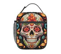 TOXOCMDKLE Sac à déjeuner isotherme portable coloré avec tête de mort en sucre pour homme et femme, travail, pique-nique, voyage