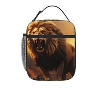 TOXOCMDKLE Sac à déjeuner isotherme pour homme et femme - Portable et réutilisable - Motif lion rugissant en colère - Pour le travail, le pique-nique, les voyages