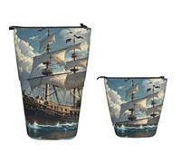 TOXOCMDKLE Trousse à crayons télescopique de grande capacité - Motif bateau de pirate - Trousse de papeterie rétractable sur pied - Trousse de maquillage pour fournitures de bureau, Bateau de pirate