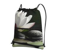 TOXOCMDKLE Wolfs_75800222 Sac à dos à cordon pliable avec cordon de serrage résistant pour le shopping, le yoga, Lotus et pierres zen noires, taille unique