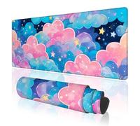 TOXXU Pink Cloud Grand Tapis de Souris de Jeu avec Base antidérapante pour Clavier et Souris, Nuages colorés Kawaii pour Fille, Joli Tapis de Bureau avec Bords Cousus pour Bureau, 80 x 30 cm