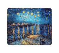 TOXXU Tapis de souris carré avec bords cousus, base en caoutchouc antidérapant, motif Van Gogh, pour bureau d'ordinateur, 26 x 21 cm