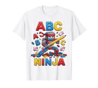 Toy Brick Ninja ABC Lettres Crayon étudiant T-Shirt Graphique avec Valeur, Homme, Blanc, M