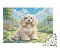 Toy Long-Haired Eared Dog Papier Premium Bichon Frisé dans Jardin Fleuri avec clôture Blanche Puzzle à Faire soi-même Jouet éducatif pour débutants 52x38cm/1000 pièces